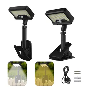 Solar Outdoor Light with Motion Sensor-Ultra Bright 600LM LED Clip-On Security Light, IP65 Waterproof, USB Rechargeable, 92 LEDs, Adjustable360° Rotation for Yard, Deck, Gutter, Camping