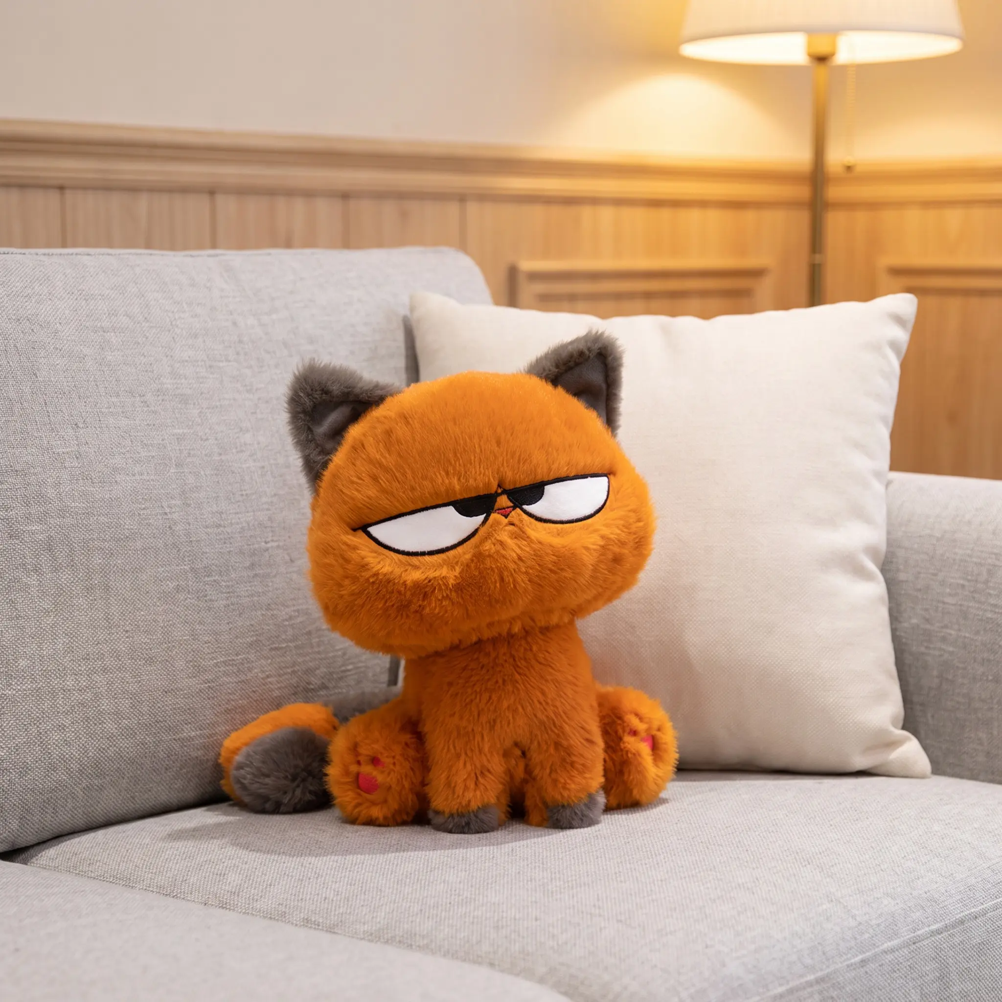 Grumpy Orange Cat Plush Toy, Cute Angry Mood Kitty Stuffed Animal Doll with Funny Sassy Face, Fluffy Ginger Tabby Cat Pillow for Couch Desk Bed Decor, Sarcastic Emotional Support Gag Gift for Coworker Bestie Kids Teens Cat Lovers Birthday Christmas