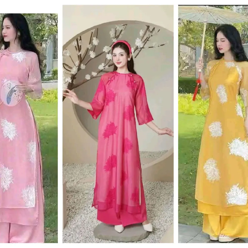 Vietnamese Ao Dai M20 With Pants For Women ( Vietnamese Size )/ Áo Dài Cách Tân Truyền Thống Việt Nam/ Girl Ao Dai / Luna Ao Dai