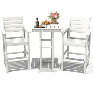 3 Piece Outdoor Bar Height Table and Chairs, All Weather HDPE Patio Bar Set Outdoor Bistro Set,Adirondack Bar Chairs Set of 2 Outdoor Furniture for Bistro, Poolside, Backyard