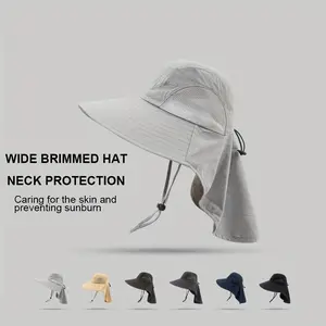 1pc Unisex Trendy Versatile Wide Back Brim Sunshade Bucket Hat, Breathable Mesh Adjustable Hat, Casual Hat For Outdoor Vacation Travel Sunburn