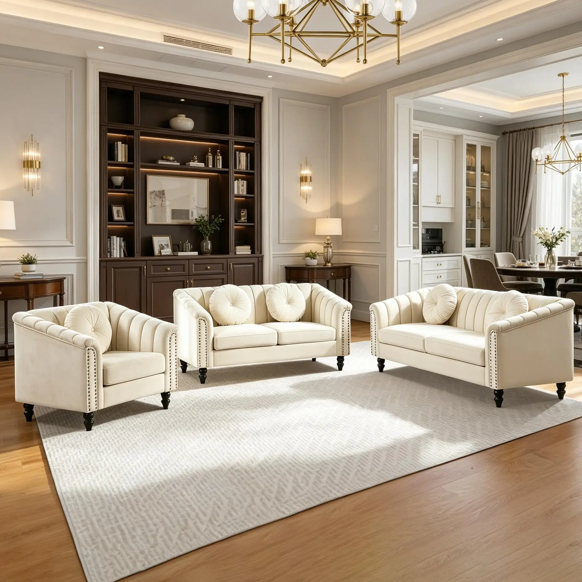 White Microfiber 3-Piece Rectangle Couch Sofa Set for Living Room - Silky Soft Upholstery, Sturdy Solid Frame, Plush High-Density Cushions, Durable Stain-Resistant Fabric, Easy to Wipe Clean, Assembly Required, Matches Modern Home Decor