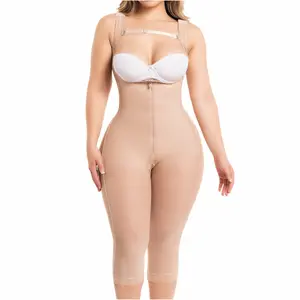 Fajas Salome Women's Post-Surgery Open Bust Bodysuit - Knee Length, High Back, Extra Butt Lifting, Adjustable Straps Shapewear