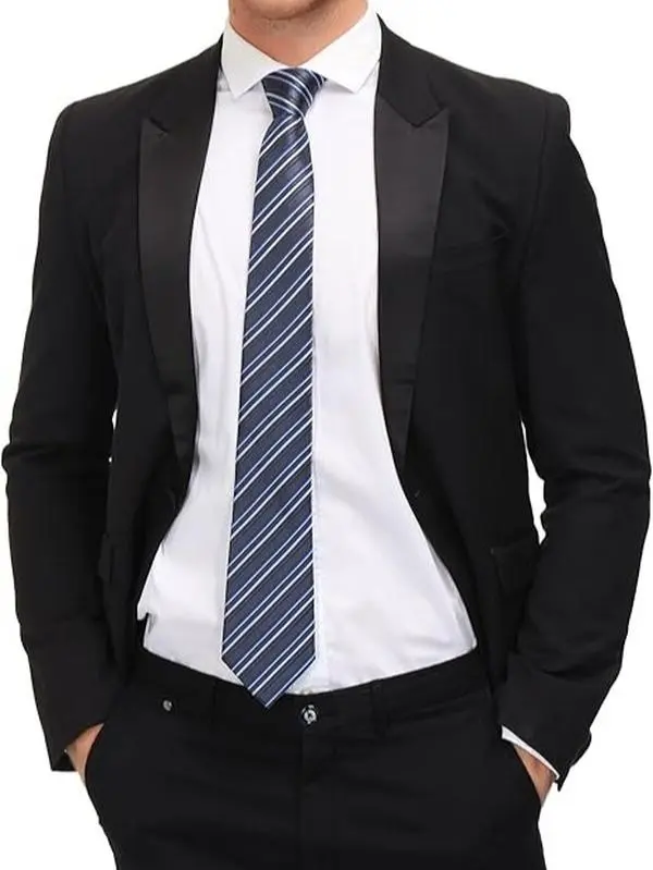6-Pack Men's Slim Tie, Woven Neckties with Solid & Geometric Patterns for Formal Business Wear, Includes a Classic Black Tie, Plain Ties, Male