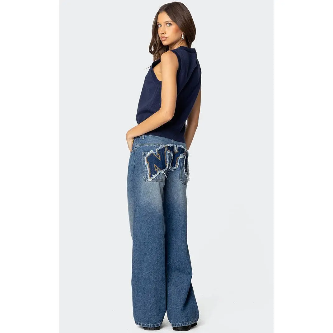 Edikted Women's NYC Washed Low Rise Jeans
