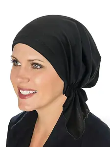 New Short Tail Headscarf Cap Muslim Simple Chemotherapy Hat Solid Color Knit Beanie, Comfortable Daily Wear Accessory