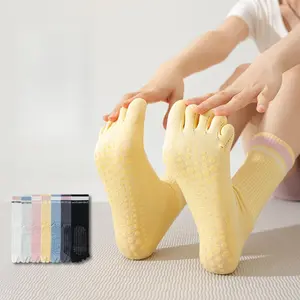 Five Finger Yoga Socks Children's Adhesive Anti Slip Middle Tube Socks Pilates Women's Special Indoor Sports Running Toe Socks with Silicone Sole for Safe Grip