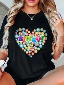 100% Cotton Heart Bingo Player Gambling Lottery Bingo Caller Gift Bingo T-Shirt