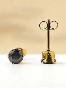 1pair 0.5 Carat Six-pronged Black Round Stainless Steel Synthetic Moissanite Earrings, Ideal for Wedding Engagement Promise, Sophisticated Jewelry Gift for Your Lover, Elegant Jewelry for Daily Decoration for Women Men