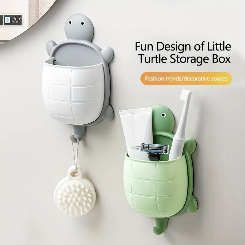 3pcs Cute Turtle Wall Shelf Set - No-Drill Self-Adhesive Lightweight Stainless Steel Wall Organizer Shelves, Multifunctional Hanging Rack for Bathroom Skincare, Kitchen Space-Saving Cartoon Home Decor, Wall Organizer Shelf