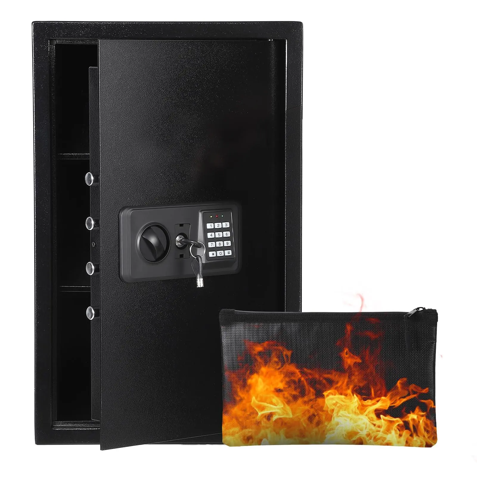 Cold-rolled steel digital safe – Burglar-resistant – Fireproof/waterproof bag – Removable shelf – Wall/floor mounting – Backup key,60*38*31cm