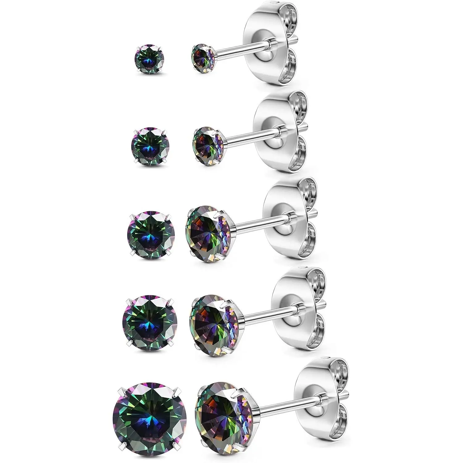 Jstyle G23 Titanium Stud Earrings for Sensitive Ears Hypoallergenic Round Cubic Zirconia Implant Grade Pure Titanium Earrings Studs for Women Men 20G Pure Titanium Cartilage Stud Earrings Set 5 Pairs