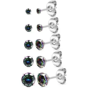 Jstyle G23 Titanium Stud Earrings for Sensitive Ears Hypoallergenic Round Cubic Zirconia Implant Grade Pure Titanium Earrings Studs for Women Men 20G Pure Titanium Cartilage Stud Earrings Set 5 Pairs