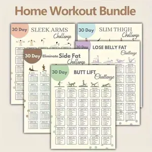 30-day Home Workout Challenge Poster Set | 5 Fitness Plans, suitable for arm, thigh, hip, abdominal fat and side abdominal fat exercises, unframed 10*8 inches