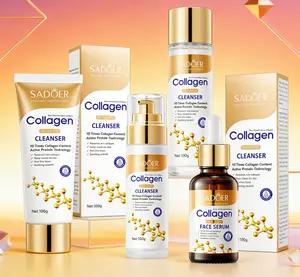 Collagen Daily Care Four-Piece Set, including a gentle cleanser, toner, lotion, and serum. Its moisturizing formula is specially designed for sensitive skin, effectively fighting wrinkles and nourishing the skin.