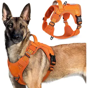 Tactical Dog Harness for Large Dogs, No Pull Military Service Vest with Handle & Molle, Easy Control for Training Walking, Adjustable Reflective Straps, Orange, XL