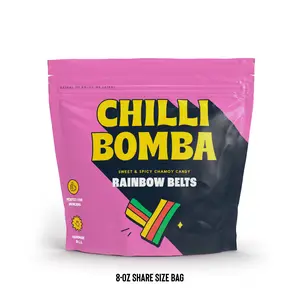 Chilli Bomba Sweet & Spicy Chili Chamoy Candy Rainbow Belts - 8oz Share Size Bag Chewy Snack