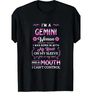 merch shirts Women'S Gemini Zodiac Graphic T-Shirt - Funny Gemini Woman Traits & Birthday Month (May/June) Design - Casual Round Neck Short Sleeve Tee with Astrological Symbols - Comfortable Casual Attire for Gemini Season Gifts & Everyday Outfits