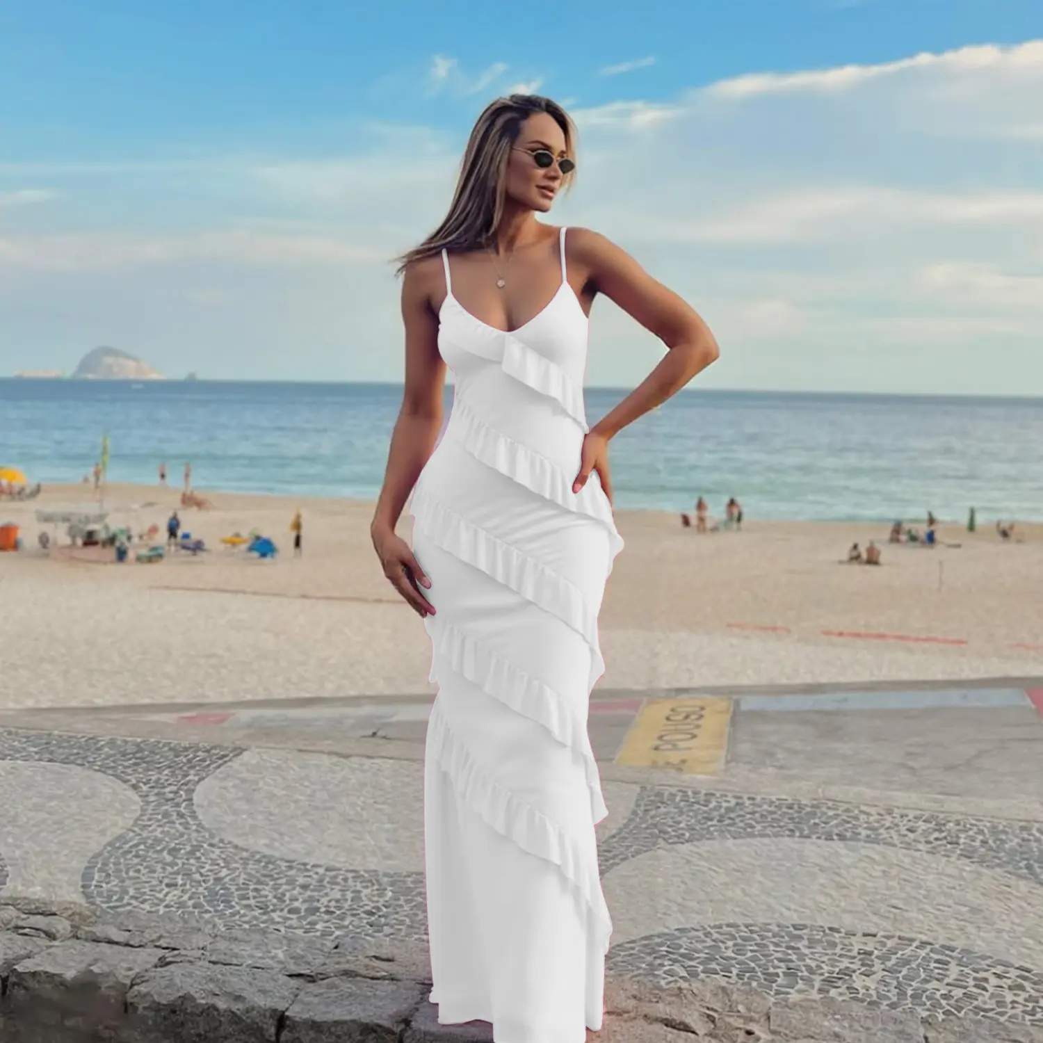 HOCILLE Women's Ruffle Mesh Maxi Dress Sexy Bodycon Backless Wedding Guest Dress 2026, Elegant White Graduation HOCILLE Women's Ruffle Mesh Maxi Dress Sexy Bodycon Backless Wedding Guest Dress 2026, Elegant White Graduation