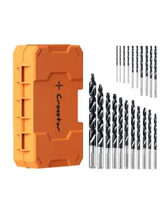 Crosstar Cobalt Stepped Point Drill Bit Set-21pcs 1/16"-1/2" TiAlN Coated Step Drill Head,M35 HSS Jobber Bits,No Pre-Drilling,3-Flat Shank,with Indexed Storage Case,Precise Drilling,for Hardened Steel