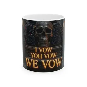 Skull and Black Roses I Vow You Vow We Vow Mug | Gothic Ceramic Coffee Cup - Original Graphic Art created by seller