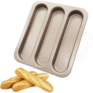 Baguette Pan French Bread Mold Carbon Steel Perforated 3 Cavity Nonstick Long Loaf Toast Cake Mould Bakeware Baking Pans for Oven