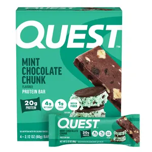 Quest Nutrition Mint Chocolate Chunk Protein Bars, 20g Protein, 1g Sugar, 4g Net Carb, High Fiber, Gluten Free, Keto Friendly, 4 Count