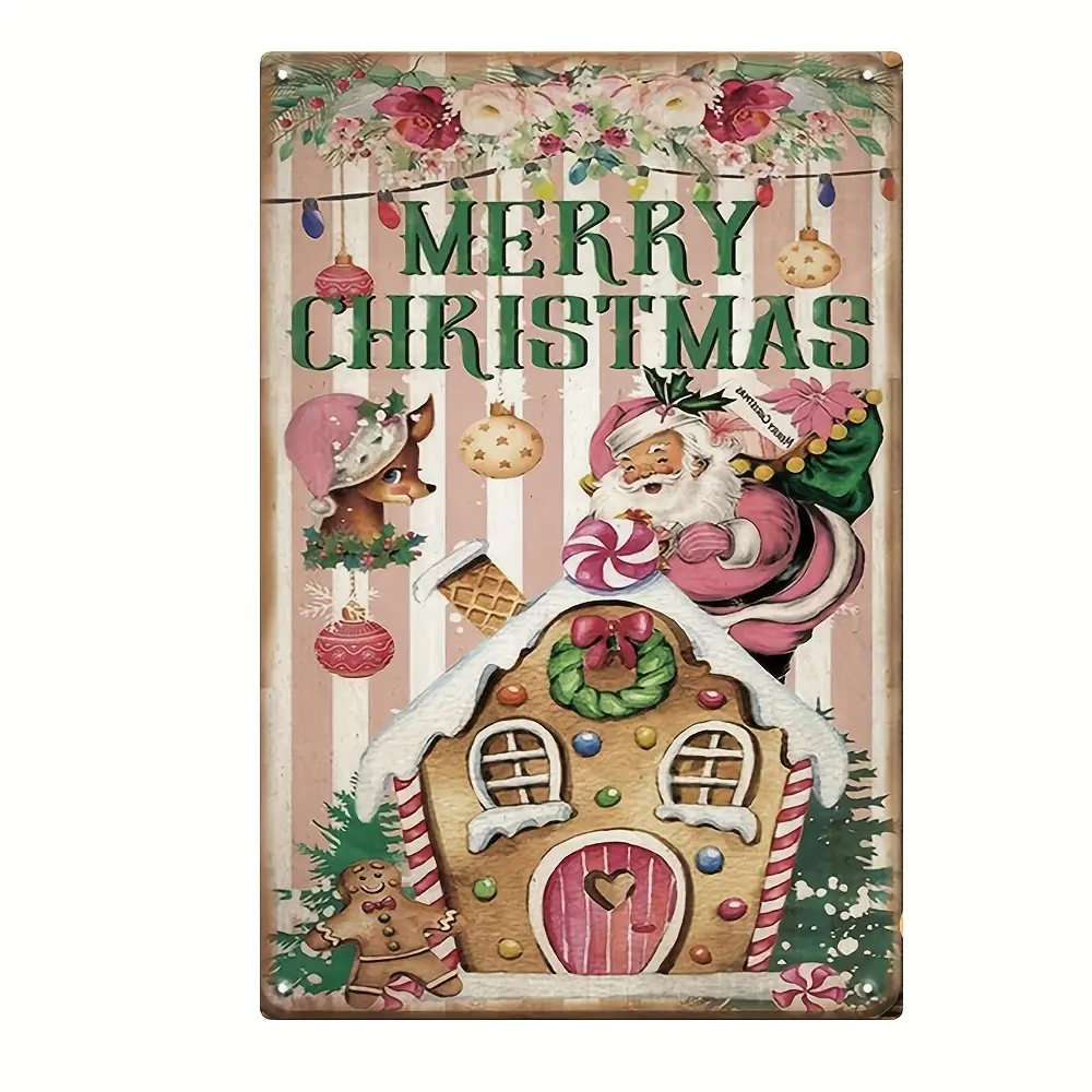 Vintage Metal Christmas Sign: 12x8 Inch, High-Quality Image, Festive Santa Claus Design, Perfect for Indoor/Outdoor Decorations