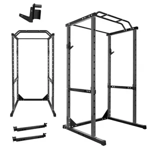 Professional Squat Rack, Rated Load Capacity: 1200 LBS, 2-in-1 Multi-Functional Squat Cage for Weightlifting Equipped with pull-up bar, dip handles and adjustable safety catch bars; home strength training equipment, black version
