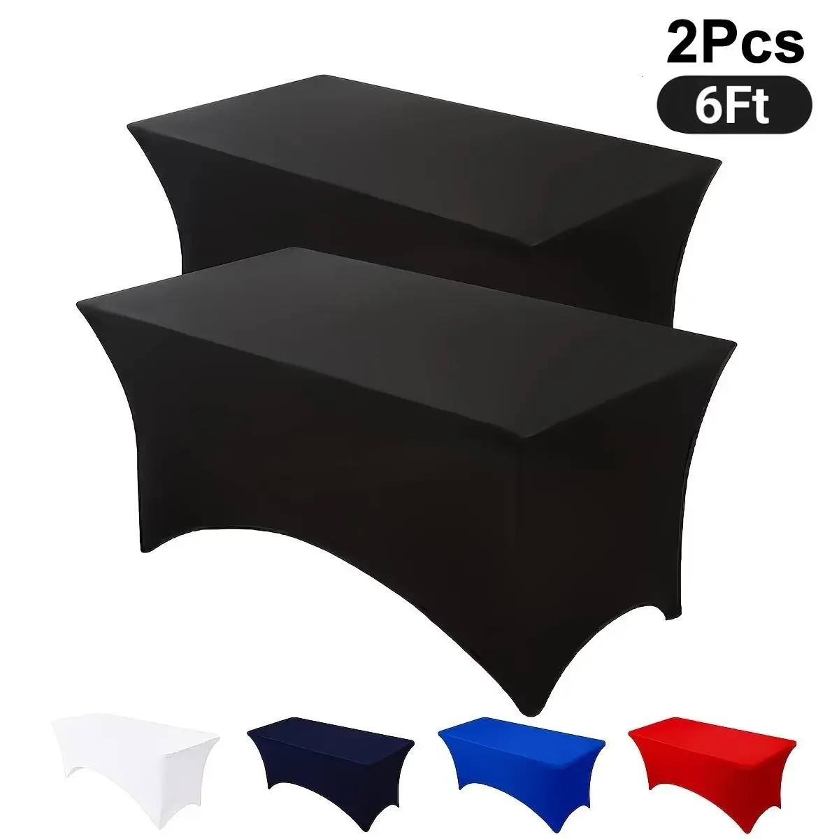 Spandex Table Covers 2-Pack, 6ft Wrinkle-Resistant Stretch Fitted Protectors for Standard Rectangle Folding Tables, Ideal for Parties, Trade Shows