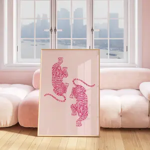 Cheetah Animal Print, Pink Preppy Maximalist Wall Art, Trendy Dopamine Decor for Dorm or Bedroom, Aesthetic Animal Poster, Room Decor, Unframed