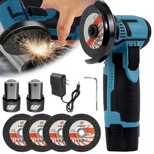 【FathersDay Gift】12V Cordless Mini Brushless Angle Grinder Kit with 4 Gutting Blades,2 pcs 12V 1300mAh Batteries 19500 RPM/Min，for Cutting Grinding Polishing Electric Heavy Duty Handle Power Tools fathersdaygift