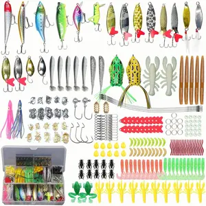 Fishing Lures Set Fish Lure kit for Bass Trout Salmon Freshwater Fish Tackle kit Including Plastic Shrimp Worm Bait Spoon Grasshopper Crankbait Jigs Hooks Fishing Gear and Equipment