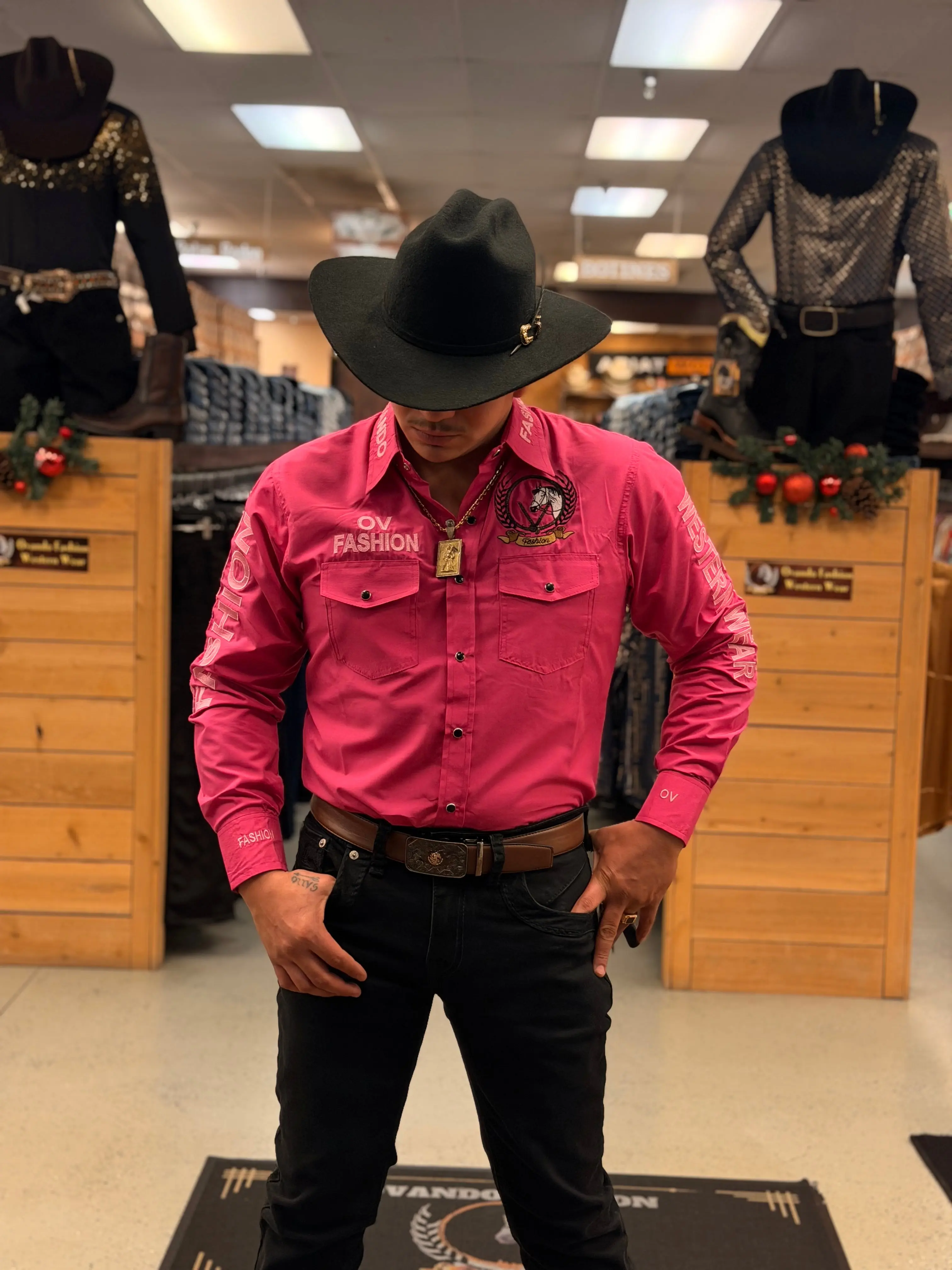 Men's OV Casual Basic Fashion Dark Pink Graphic Shirt - Regular Sleeve Top with Light Pink Chest Logo, Menswear Casual Wear