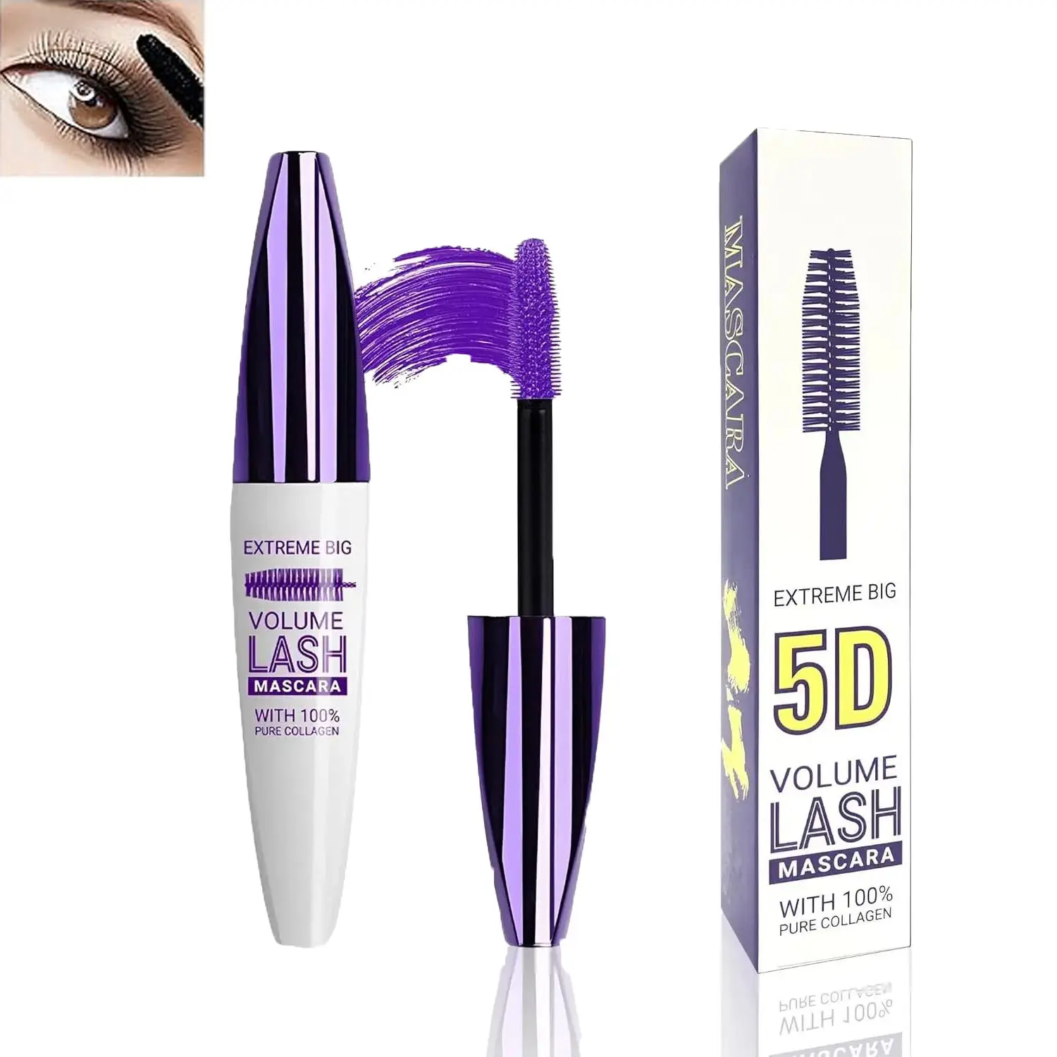5D Color Liquid Mascara, Blue Waterproof Smudge-Proof Tubing Mascara, Volumizing Lengthening Curling Eyelash Makeup for Cosplay Party Stage, Beauty Gift for Women