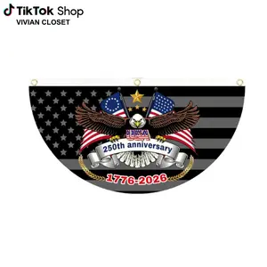 America 250th Birthday Polyester Bunting Flag, 1776–2026 Patriotic Banner, USA Independence Day Porch Decor Flag, Fourth Of July Patriotic Half Fan Flag Decoration For Porch Fence Yard, Outdoor Decor, Weatherproof