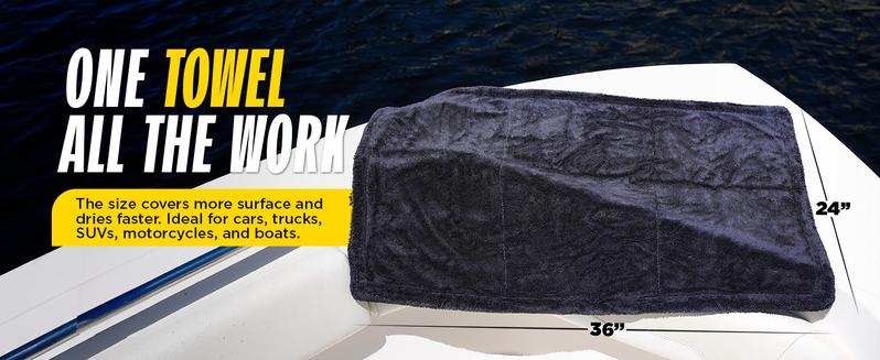 Beyond Drying Towel - Premium Car Drying Microfiber - Large & Super Absorbent - Detailing Towel for Cars and Boats - One-Pass Scratch Free Cleaning Towel - 24 x 36 Black