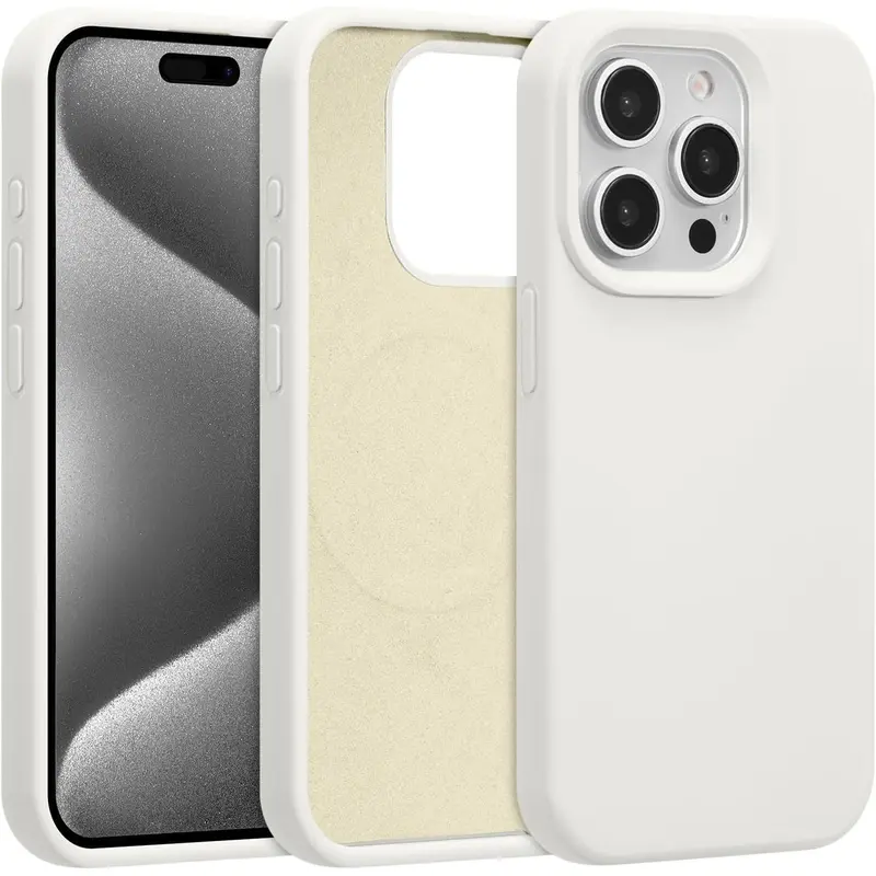 Premium Liquid Silicone Magnetic Casing for iPhone 17/16/15/14/13/12/11 Pro Max, Magsafe-Compatible Smartphone Handheld Device Cover, Soft Anti-Scratch Microfiber Lining, Slim Thin Shockproof Protection - White, Devices
