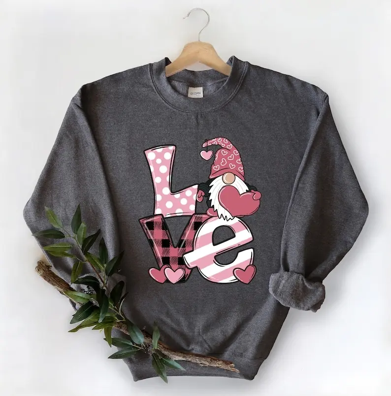 Valentine Gnome Sweatshirt, Love Gnome Shirt, Valentines Day Sweatshirt, Valentine's Sweatshirt, Couple Sweatshirt, Gifts for Her, Leopard Love Sweatshirt, Gnomie