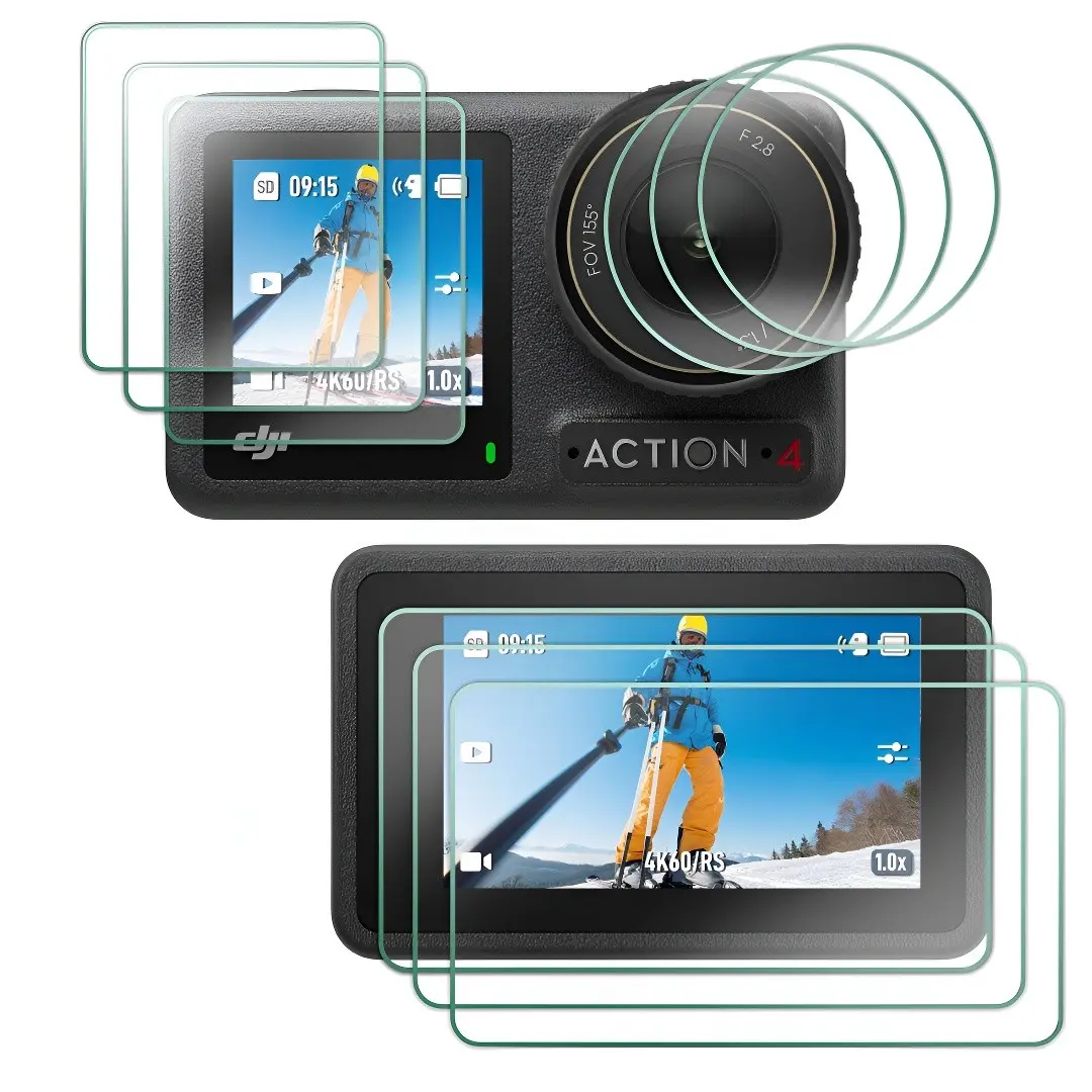Screen Protector Cover Appliable with DJI Osmo Action 3/4/5 Pro/6,Tempered Glass Ultra HD 9H Hardness,Scratch Resistant Bubble Free Protection Action Series Camera Accessories kit【3+3+3】suit