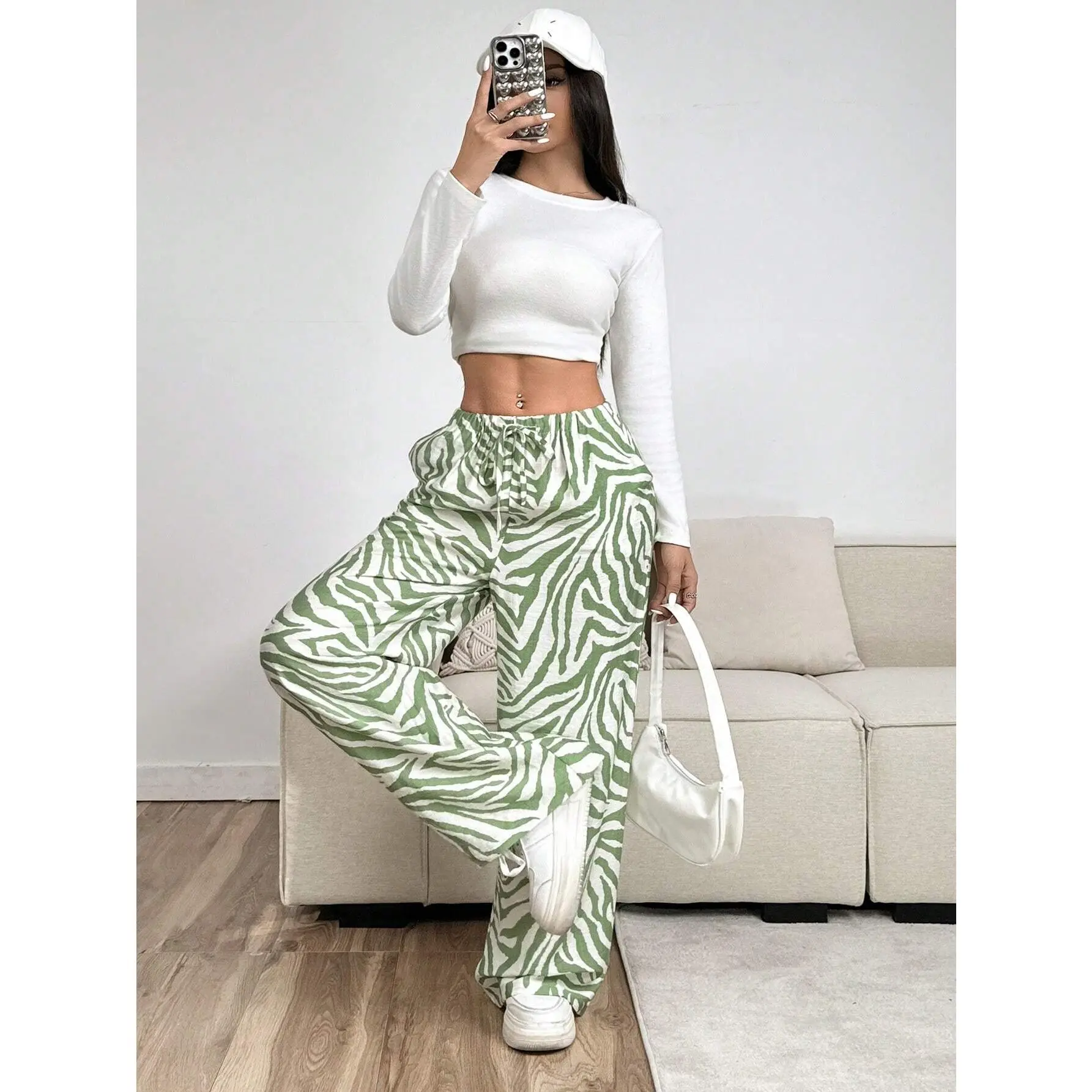 Womens Zebra Print Wide Leg Pants Fashion Trendy Animal Print Summer Trousers Comfortable High Waist Bottoms Casual Outfit Everyday Womenswear