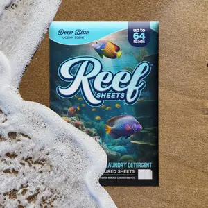 Reef Sheets Deep Blue Ocean Scented Laundry Detergent Sheets - Eco-Conscious Plastic-Free Dissolving Sheets Single Pack (Up To 64 Loads)