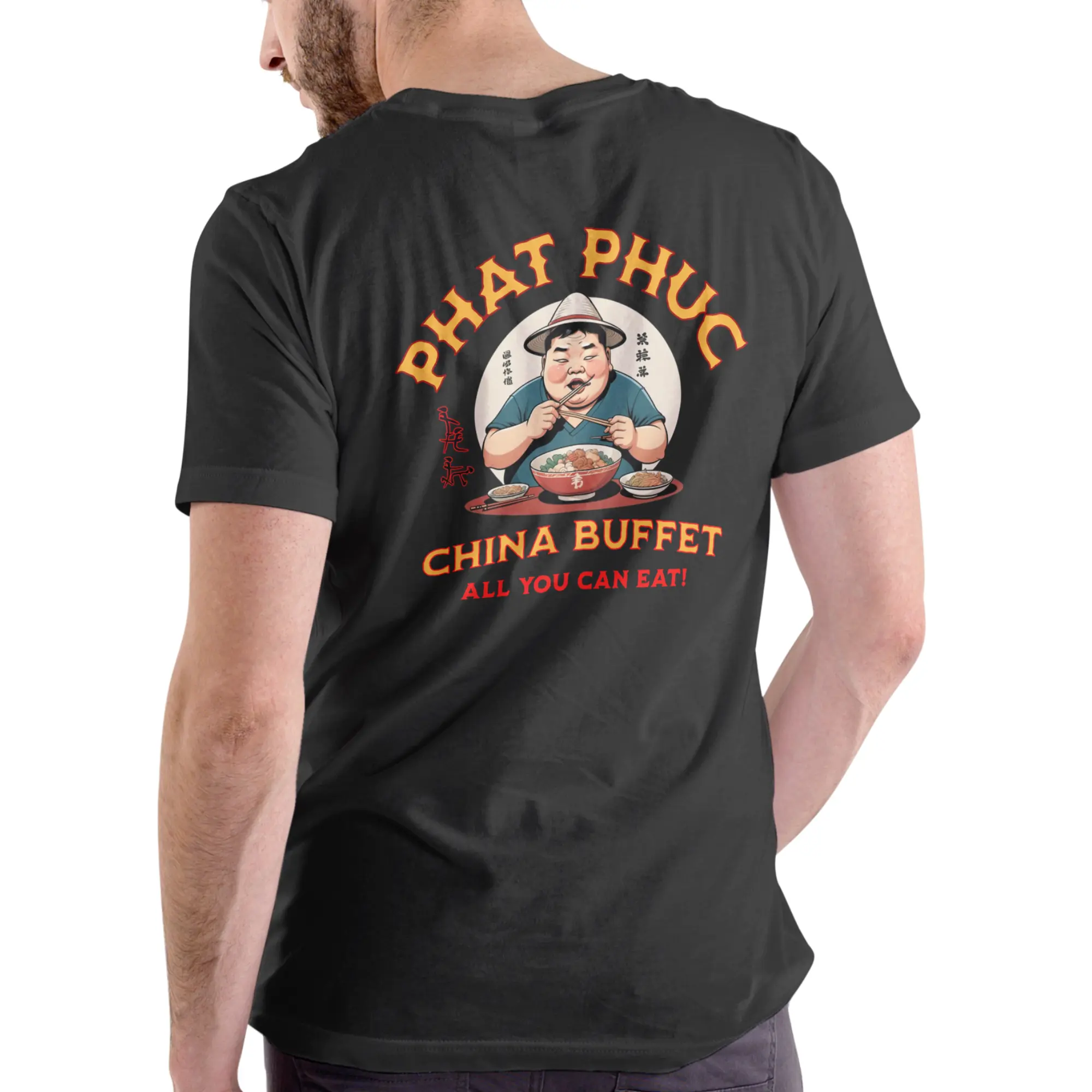 Unisex Funny Graphic T-Shirt with Phat Phuc China Buffet Design, Casual 100% Cotton Round Neck Short Sleeve Streetwear Top, Tshirt, Funny Graphic Tees