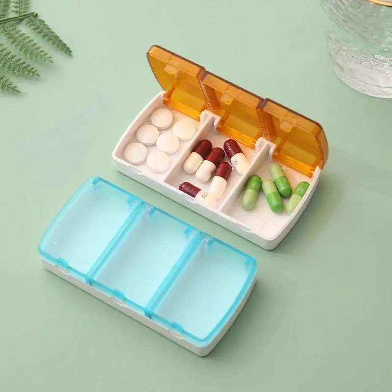 Orange 3-Grid Compact Travel-Size Medicine Box - Mini Pill Organizer, Tablet Holder, Home Supplies Storage Container