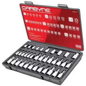 CARBYNE 36 Piece Hex (Allen), Torx Bit Socket & E-Torx (E-Socket, External Torx, Female Torx) Socket Set, S2 Steel | 1/4", 3/8" & 1/2" Drive • From a Family-Run Tool Company Based in the U.S.A.