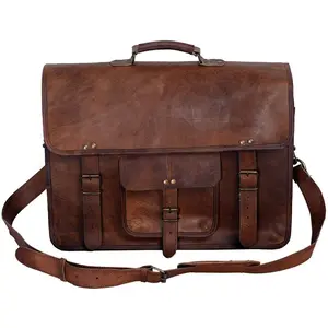 Vintage Men’s Handmade Leather Briefcase – 16 Inch Laptop Messenger Bag, Satchel, Gift for Him (Brown)