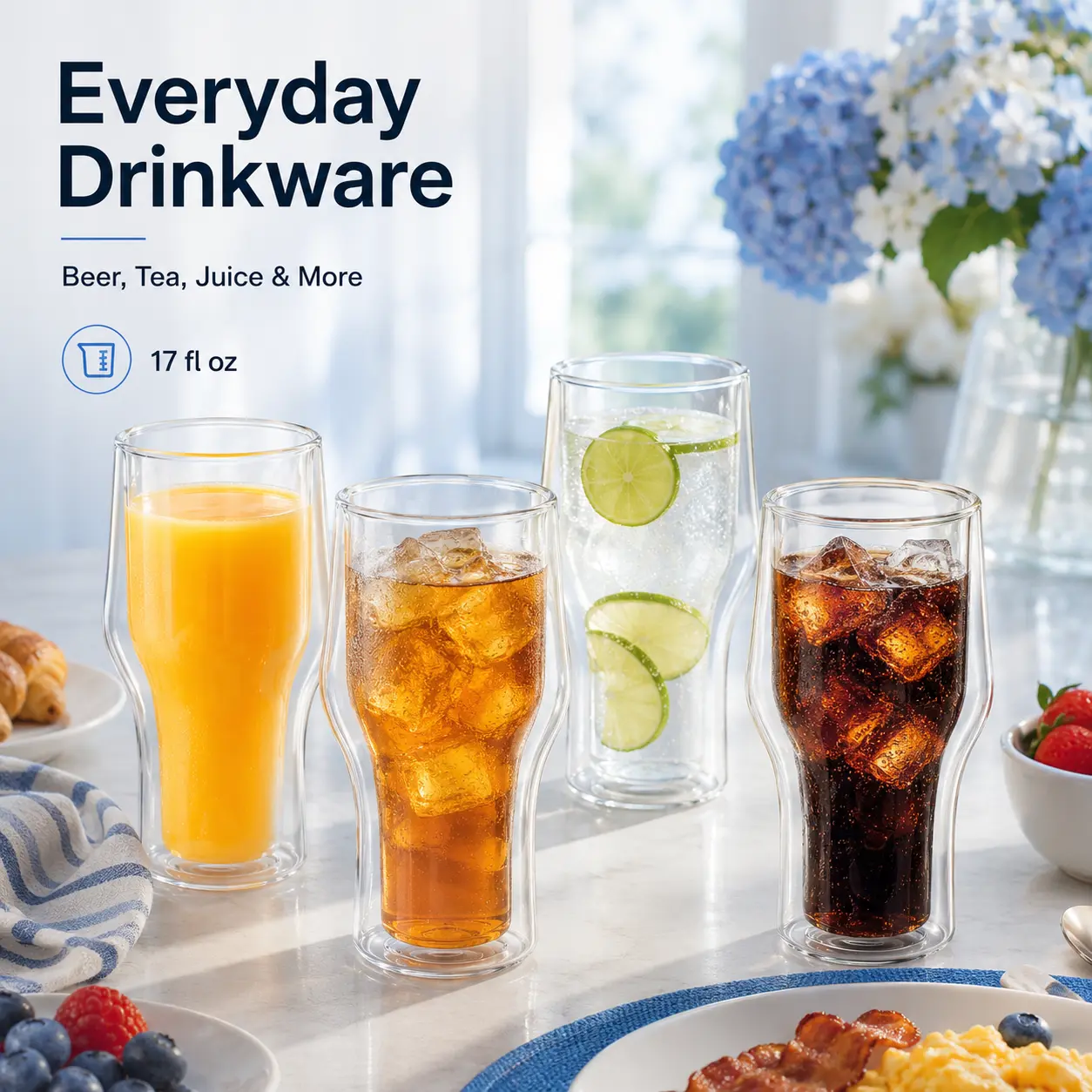 2/4pcs 16oz Large-Capacity Stylish Double Wall High Borosilicate Tumblers - Multi-Use Insulated No Sweat Beer Glass (Set of 2), Ideal Father's Day Gift for Dad, Perfect for Game Days, Aesthetic Kitchen Drinkware