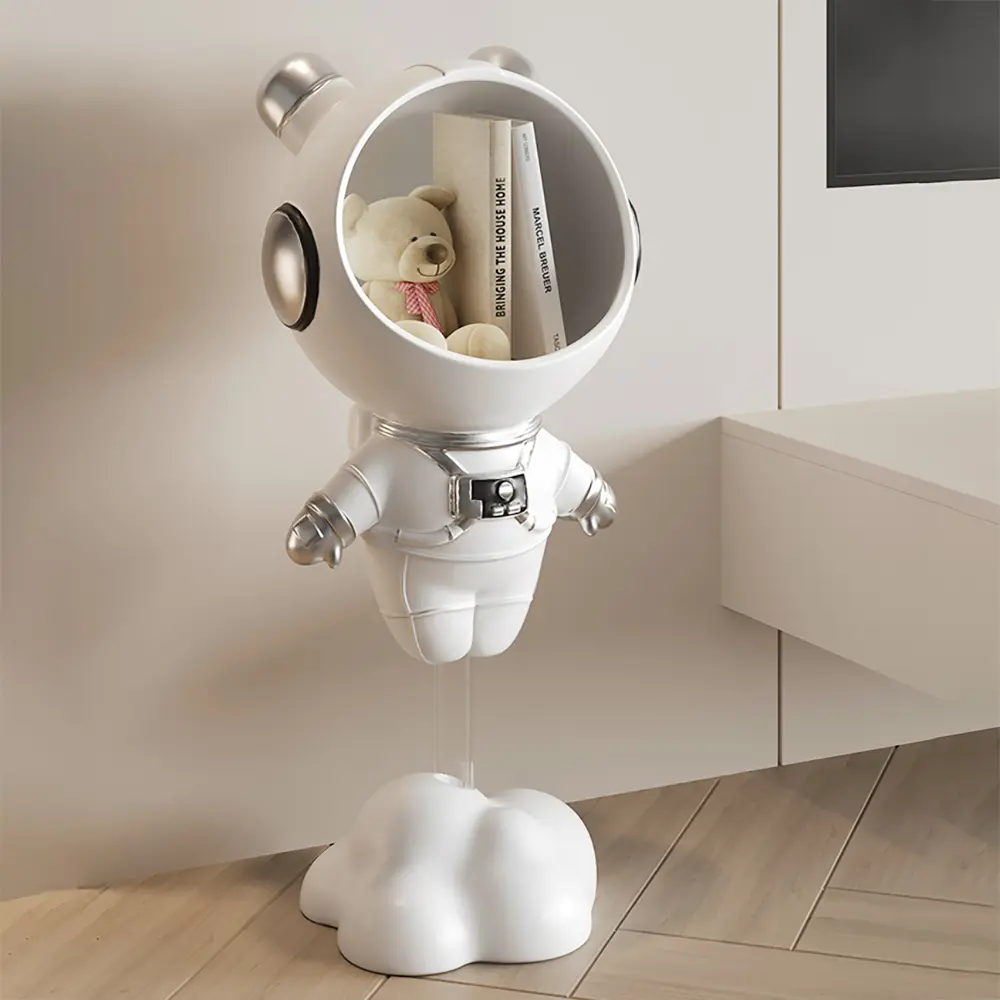 Homary Astronaut Artificial Resin Statue - Collectible Contemporary Art Figurine with Gold Floating Side Table and Storage, Decorative Accent Desktop Ornament for Home Interior Decor, Artificial Resin Statues, Collectible Statues,dorm essentials