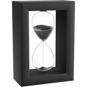 Sand Timer 60 Minute Hourglass, Wooden Black 1 Hour Glass with Sand, Large Sand Clock Watch, Vintage Reloj De Arena Hora, Modern 60 Minute Sandglass for Home, Desk, Men'S Office Desk Decoration Gifts ABXKZ