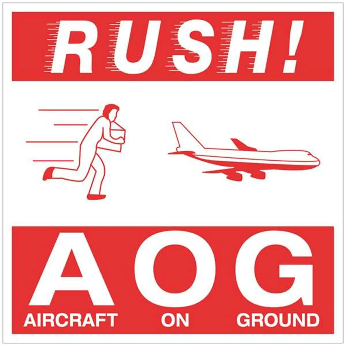 212 MAIN AOG Rush Warning Labels, 4x4 in, Red & White Bold Print, Pressure-Sensitive Coated Paper Roll of 500, Quality Office Supplies for All Official Purpose, Enhances Appearance for Instructions and Warnings, Pack Labels & Stickers